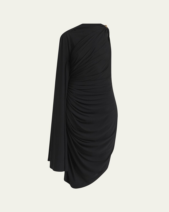 Bottega Veneta Frog Draped Matte Viscose Jersey Cape Dress