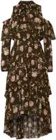 Thumbnail for your product : Ulla Johnson Marion Cold-shoulder Tiered Floral-print Crinkled Silk-gauze Dress