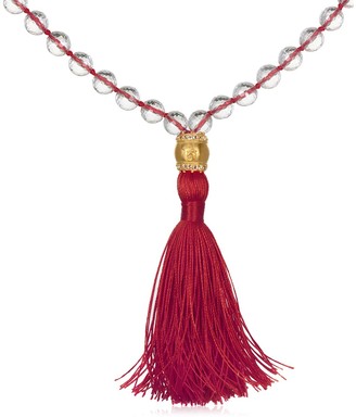 Satya Jewelry Women's Crystal and White Topaz Gold Om Red Tassel Mala Necklace 40-inch One Size