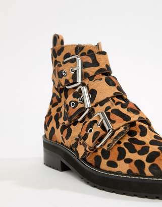 Office Artillery chunky leopard three buckle boots