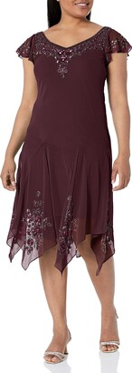 J Kara Women's Flutter Sleeve Hanky Hem Short Cocktail Beaded Dress