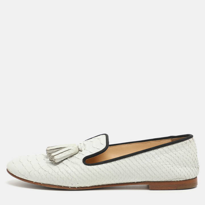 Giuseppe Zanotti Size 37 White Python Embossed Leather Smoking Slippers