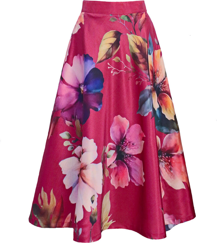 Richa Sharma Floral Silk Midi Skirt In Pink