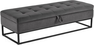 58.6" Bed Bench Metal Base With Storage Beige Velvet