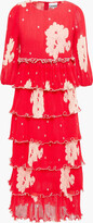 Thumbnail for your product : Ganni Tiered Floral-print Plissé-chiffon Midi Dress