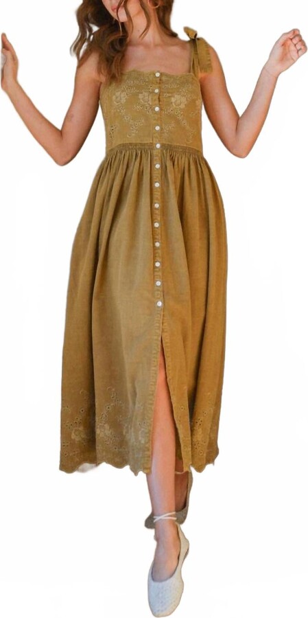 MIOU MUSE Eyelet Straw Midi Dress