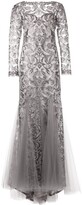 Thumbnail for your product : Tadashi Shoji Long-Sleeve Embroidered Tulle-Trim Gown