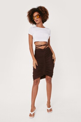 Nasty Gal Womens Strappy Ruched Cut Out Midi Skirt - Brown - 8