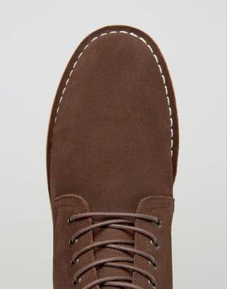 ASOS Design Wide Fit Desert Boots In Brown Suede With Leather Detail