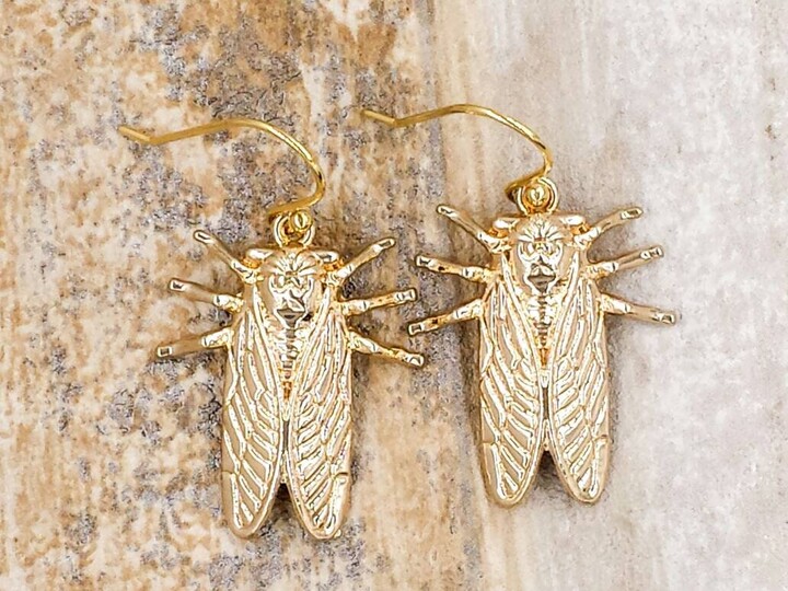 Etsy Gold Cicada Earrings - Summer Bug Insect Woodland Jewelry