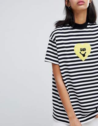 Lazy Oaf Three Eyed Heart Oversized T-Shirt In Stripe