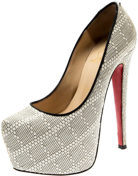 Christian Louboutin Christian Loboutin White Raffia Daffodile Platform Pumps Size 36.5