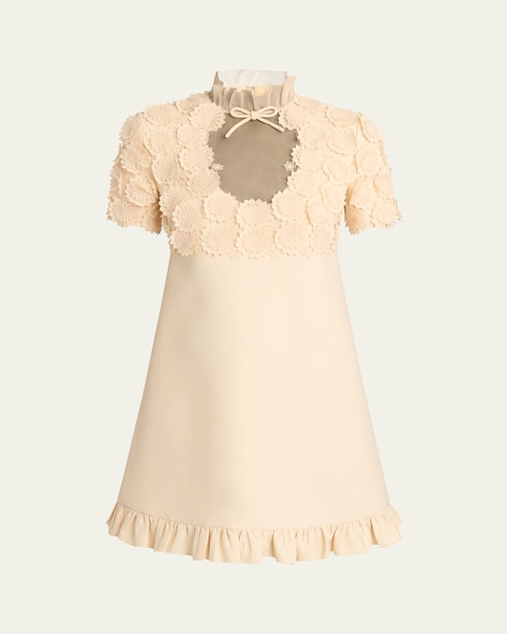 Valentino Garavani Floral Applique Crepe Mini Dress