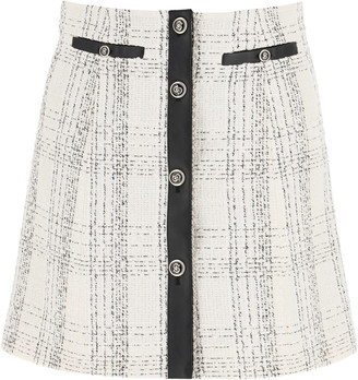 Ferragamo Tartan Tweed And Leather Mini Skirt