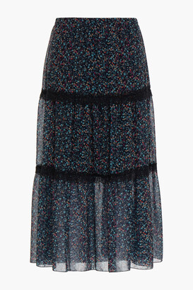 See by Chloe Gathered floral-print chiffon midi skirt