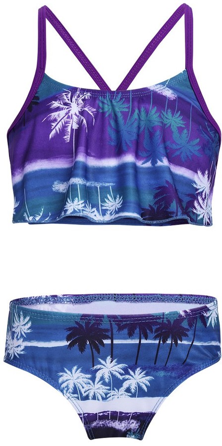 FEESHOW Toddler/Big Girls Rash Guard Swimsuit Two Piece Tankini UV Sun Protection Floral Bathing Suit