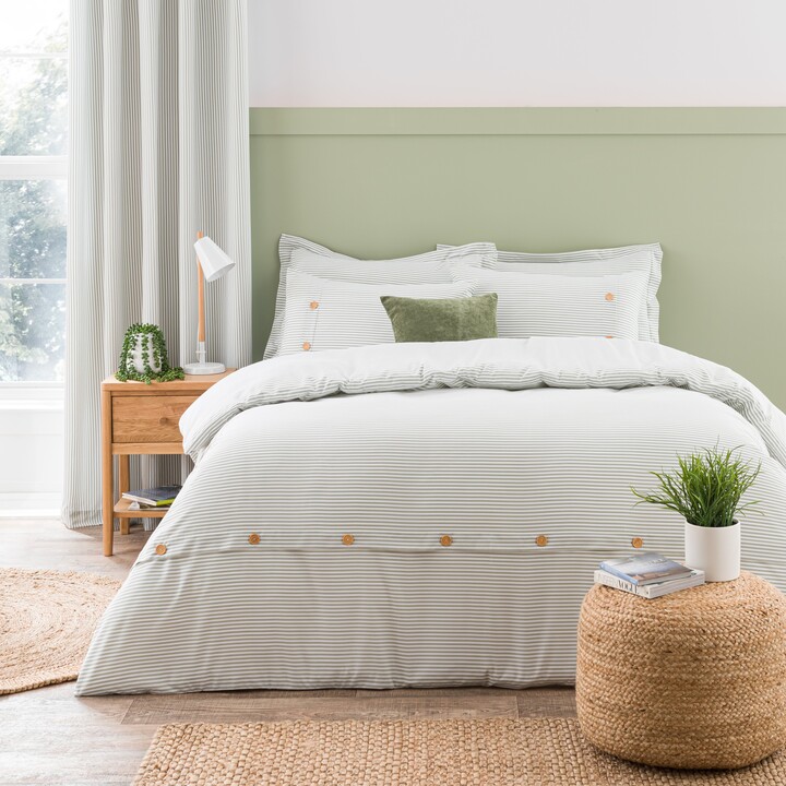 Dunelm Khai Stripe Sage Duvet Cover and Pillowcase Set Green ShopStyle