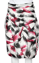 White Feather printed Silk Pleated Balloon Skirt L