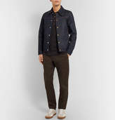 Thumbnail for your product : Dunhill Leather-Trimmed Pleated Stretch-Denim Jacket
