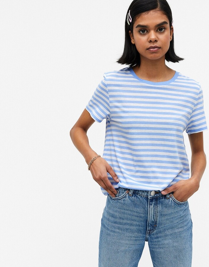 Monki Simba organic cotton striped t-shirt in blue and white - ShopStyle