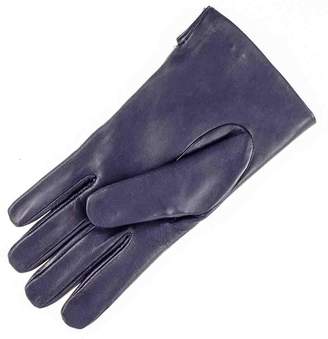 Black Navy Leather Gloves with Rabbit Fur Lining