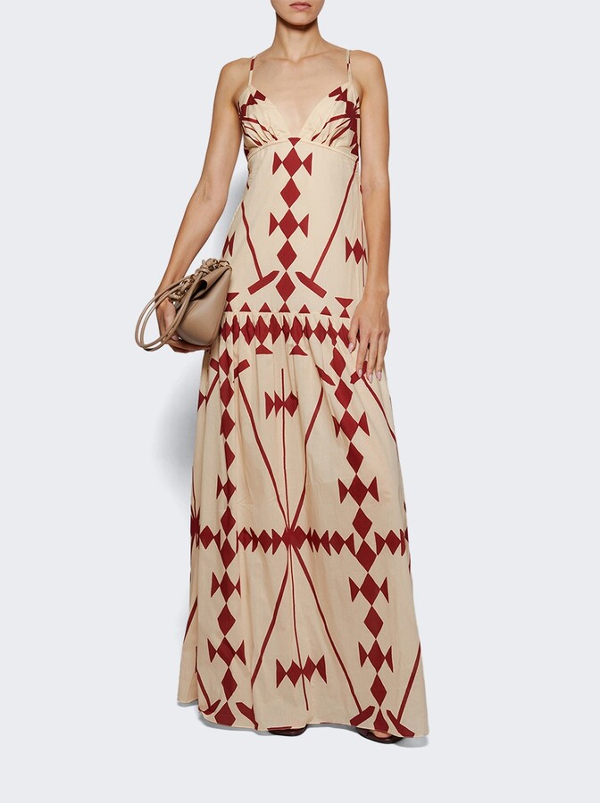 Johanna Ortiz Zea Palm Maxi Dress Ecru And Wine