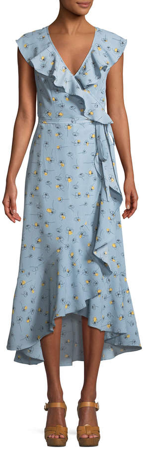 max studio ruffle wrap midi dress