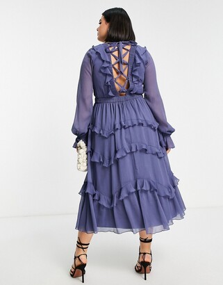 ASOS Curve ASOS DESIGN Curve tierred ruffle midi dress with  