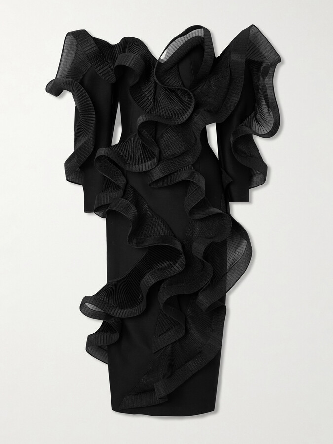 Maticevski Stem Wave Strapless Ruffled Pleated Wool And Silk-blend Midi Dress - Black