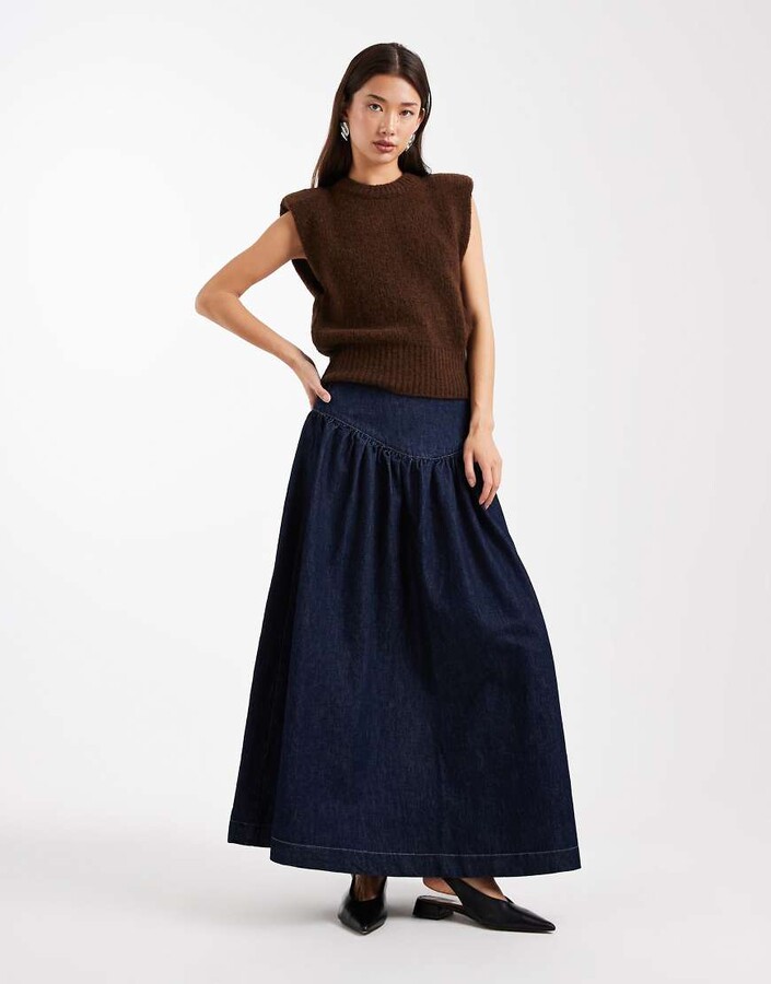 Asos Design Denim Midi Skirt Topshop Drop Waist Skirt ShopStyle AU
