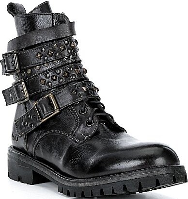 Bed Stu Grab Studded Leather Triple Buckle Moto Boots