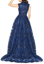 Thumbnail for your product : Mac Duggal High-Neck Sleeveless Novelty Fabric Column Gown w/ Overskirt
