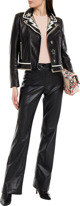 RED Valentino Metallic-trimmed Embroidered Leather Biker Jacket