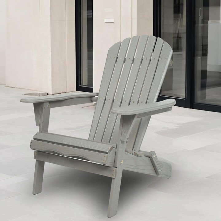 Ixtli Embossed Classic Gray Folding Solid Wood Adirondack Chair, Set of 2