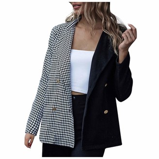 LUCKME Women Plaid Suit Jacket Formal Check Slim Fit Blazer Cardigan Pocket Work Office Suit Coat Winter Coat Sale Outerwear