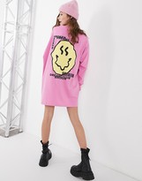 Thumbnail for your product : ASOS DESIGN oversized long sleeve t-shirt dress in pink with yellow face graphic