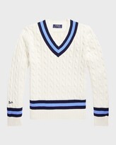 Thumbnail for your product : Ralph Lauren Kids Boy's Cable Knit Striped Trim Sweater, Size S-XL