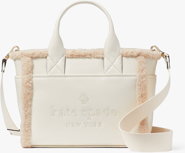 KATE SPADE LARGE ELLA FAUX SHEARLING TOTE IN LIGHT FAWN NWT