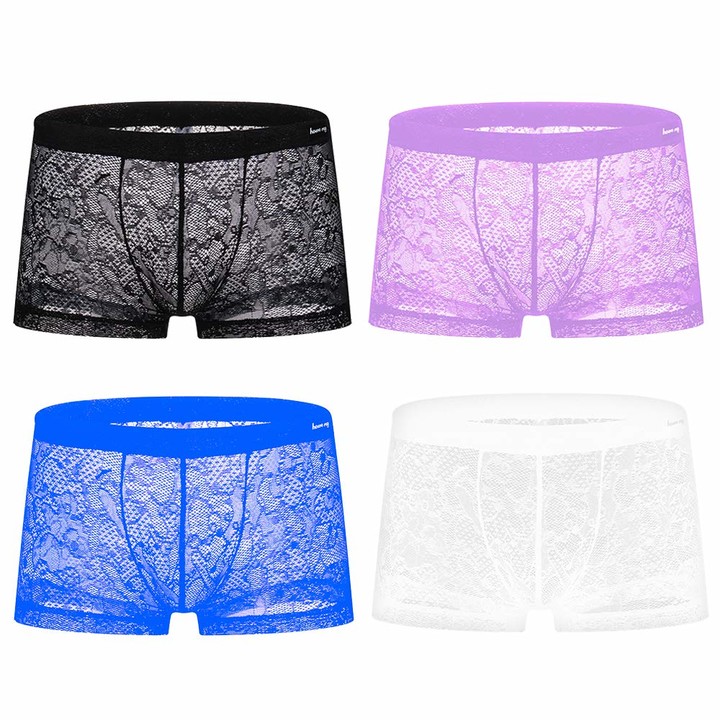 sandbank Men's Sexy Lace Panties Underwear Sheer Low Rise Boxer Brief