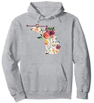 Michigan Floral Watercolor Distressed Hoodie Sweatshirt