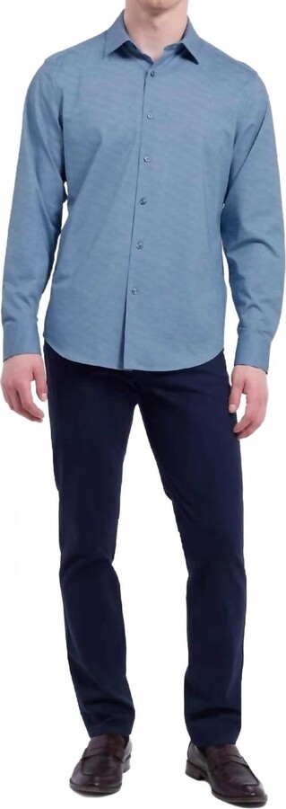Bugatchi Uomo James Herringbone Oooh Cotton Shirt In Cobalt
