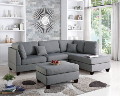 Ebern Designs Mulli Modern Sofa 3Pcs Sectional Living Room Furniture Reversible Chaise Sofa And Ottoman Polyfiber Linen Like Fabric Cushion Couch
