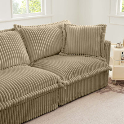 Latitude Run Comfortable Slipcovered 3-Seater Sofa with Soft Pillows for Living Room