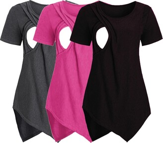 Godom Summer Maternity Vest Tops for Pregnancy 3-Pack Irregular Hem Breastfeeding Tops for Women Maternity Wear Pregnancy Clothing for Women Nursing Vest for Breastfeeding Casual Clothes (Q-3-Black