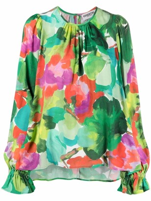 Essentiel Antwerp Abstract-Print Ruched-Detail Blouse