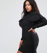 Thumbnail for your product : Club L London Plus Plus Long Sleeve Frill Detailed Dress in Black Metallic