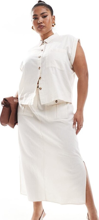 Vero Moda linen midi skirt co-ord in off white ShopStyle