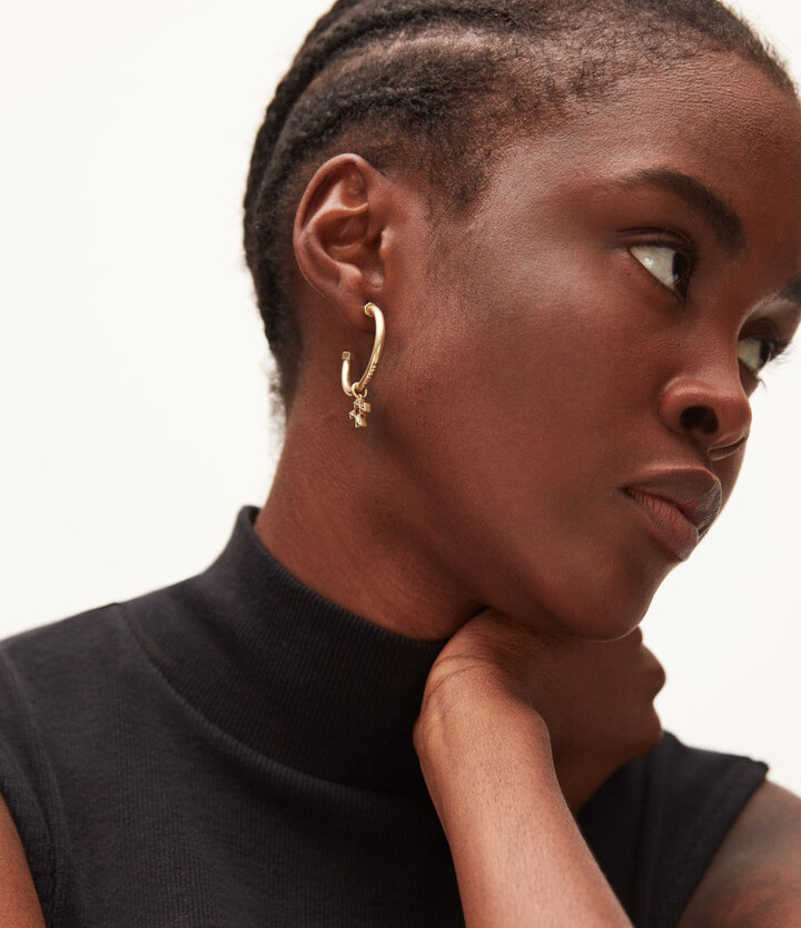 AllSaints Billi Cross Hoop Earrings | Size One Size | Warm Brass Silver -  ShopStyle