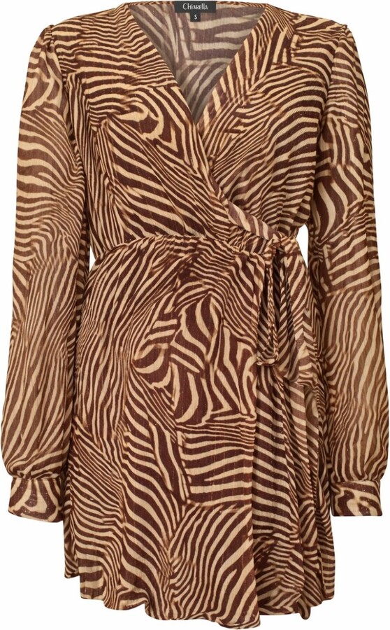 Chiarella Neutrals Adele Dress- Zebra Print Beige