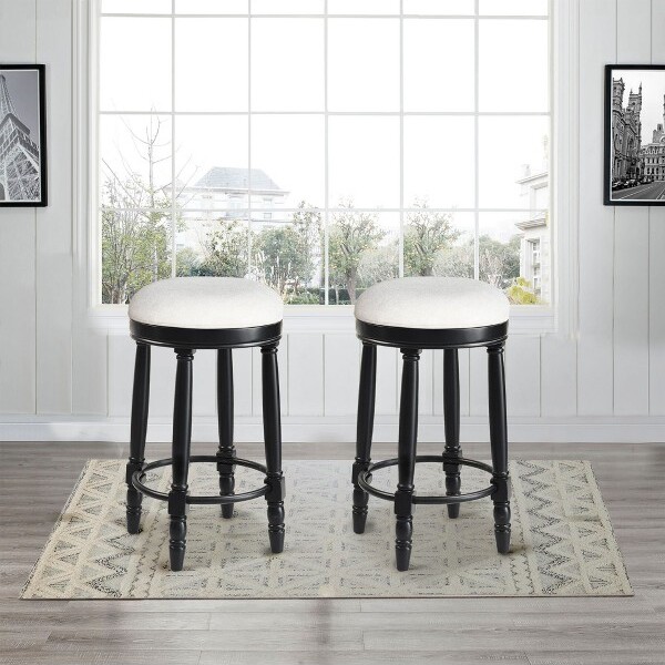 CAVINAS LLC CAVINASPolyester360°SwivelBarStoolsSetof2CounterStoolswithSturdyLegsKitchenChairforKitchenIslandBlack